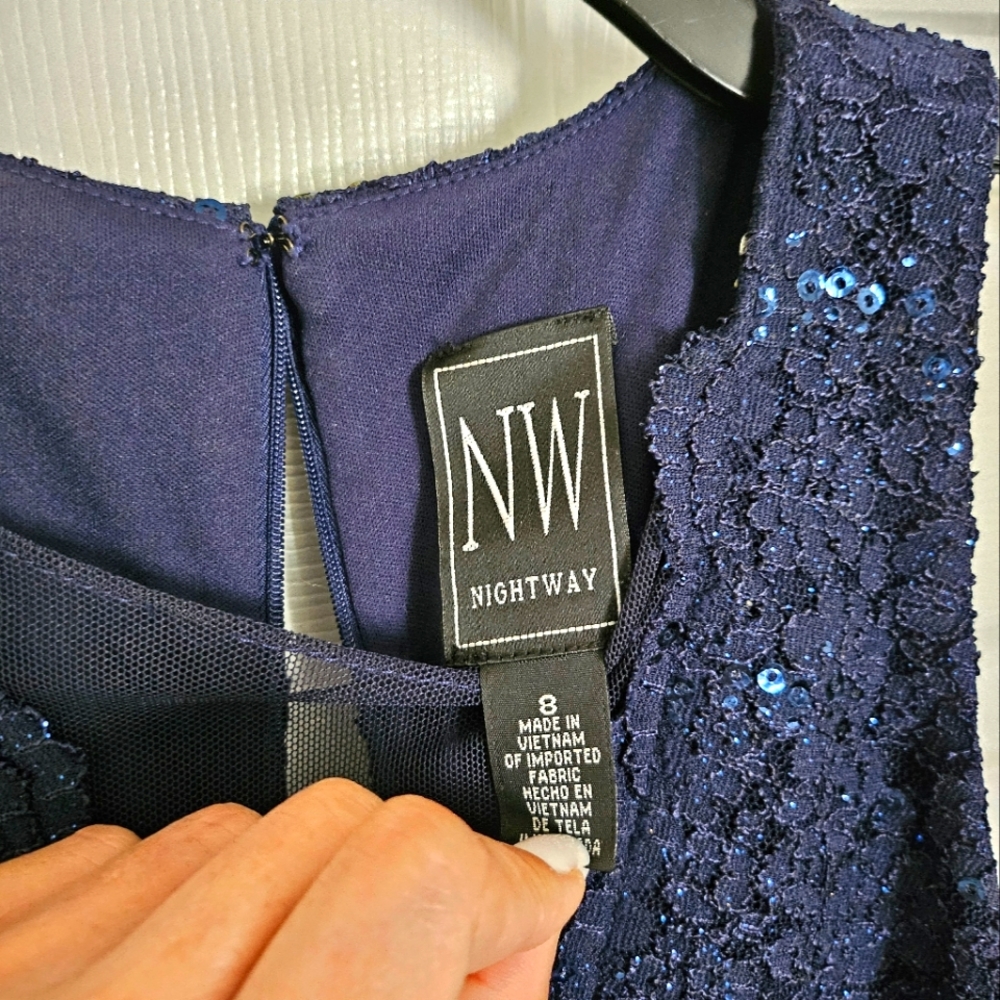 NW NIGHTWAY NAVY SEQUIN LACE SHEATH DRESS US SIZE 8